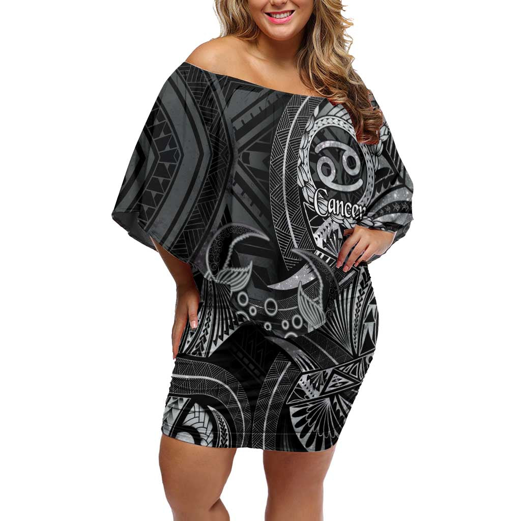 Personalised Polynesia Zodiac Cancer Family Matching Off Shoulder Short Dress and Hawaiian Shirt Galaxy Polynesian Pattern Chest Tattoo Style