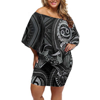 Personalised Polynesia Zodiac Cancer Family Matching Off Shoulder Short Dress and Hawaiian Shirt Galaxy Polynesian Pattern Chest Tattoo Style