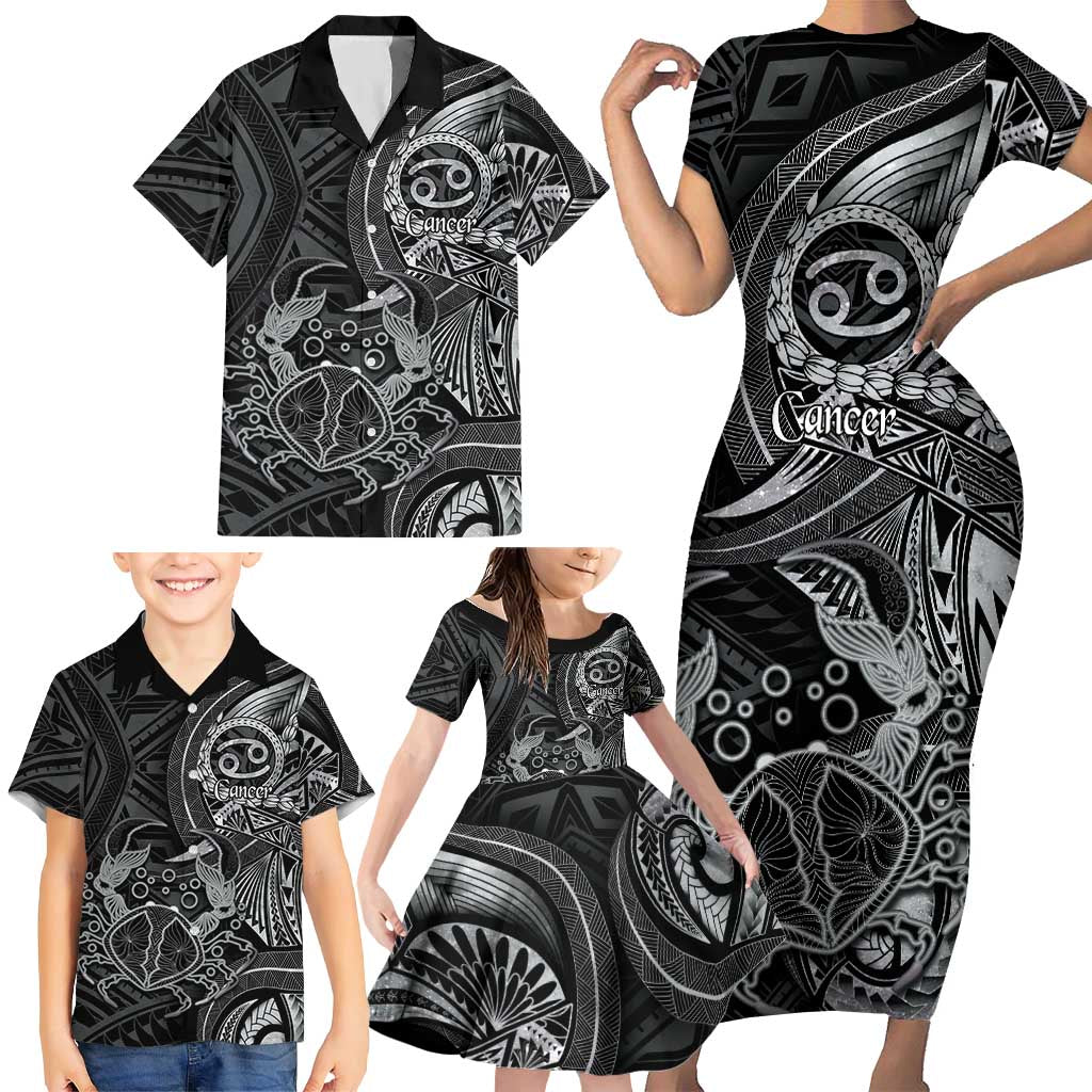 Personalised Polynesia Zodiac Cancer Family Matching Short Sleeve Bodycon Dress and Hawaiian Shirt Galaxy Polynesian Pattern Chest Tattoo Style