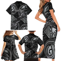 Personalised Polynesia Zodiac Cancer Family Matching Short Sleeve Bodycon Dress and Hawaiian Shirt Galaxy Polynesian Pattern Chest Tattoo Style
