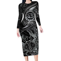 Personalised Polynesia Zodiac Cancer Long Sleeve Bodycon Dress Galaxy Polynesian Pattern Chest Tattoo Style LT14 Long Dress Black - Polynesian Pride
