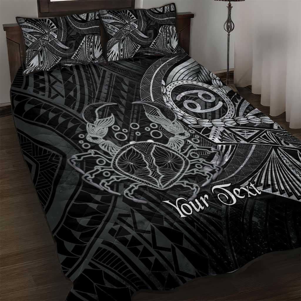 Personalised Polynesia Zodiac Cancer Quilt Bed Set Galaxy Polynesian Pattern Chest Tattoo Style LT14 Black - Polynesian Pride
