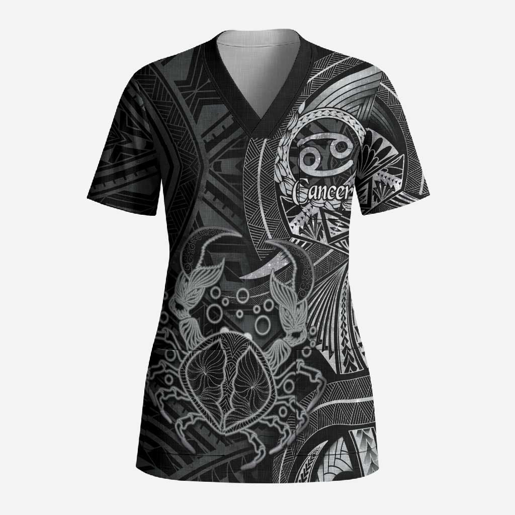 Personalised Polynesia Zodiac Cancer Scrub Top Galaxy Polynesian Pattern Chest Tattoo Style LT14 Adult Black - Polynesian Pride