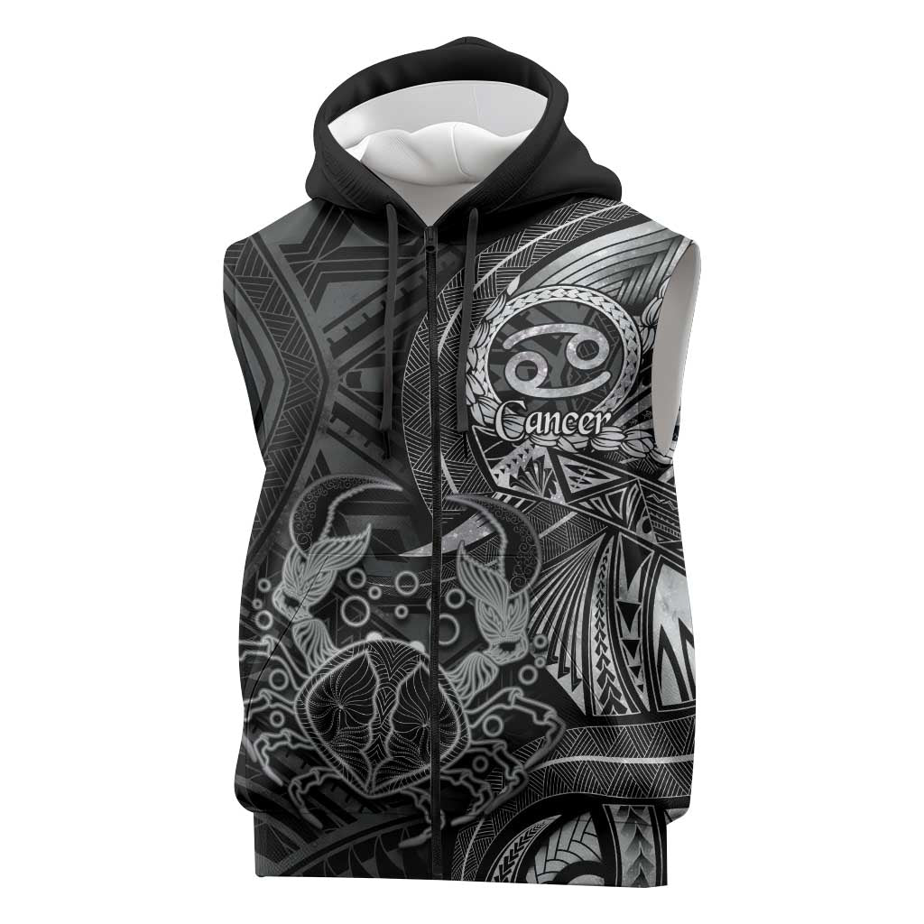 Personalised Polynesia Zodiac Cancer Sleeveless Zip Hoodie Galaxy Polynesian Pattern Chest Tattoo Style LT14 Black - Polynesian Pride