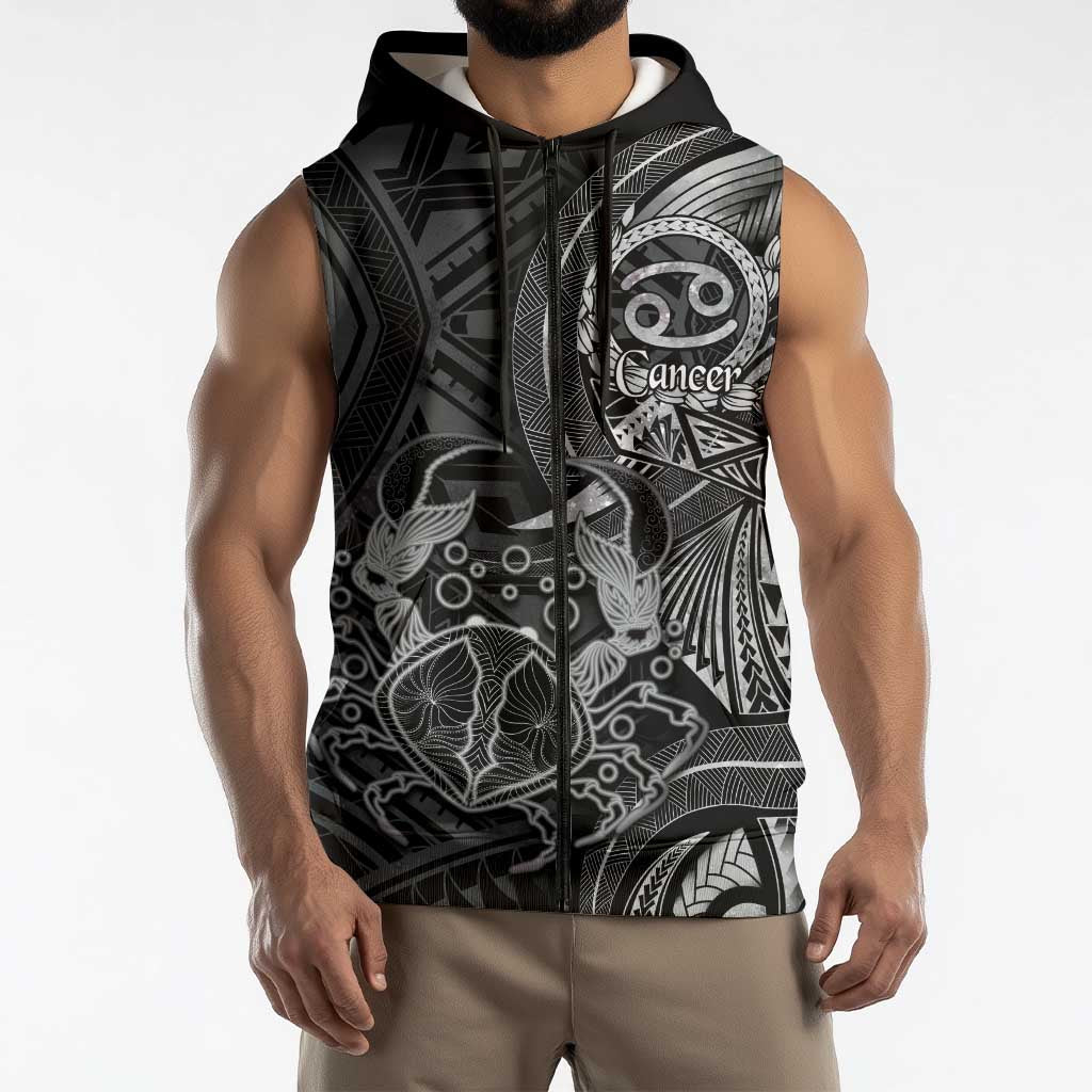 Personalised Polynesia Zodiac Cancer Sleeveless Zip Hoodie Galaxy Polynesian Pattern Chest Tattoo Style LT14 - Polynesian Pride