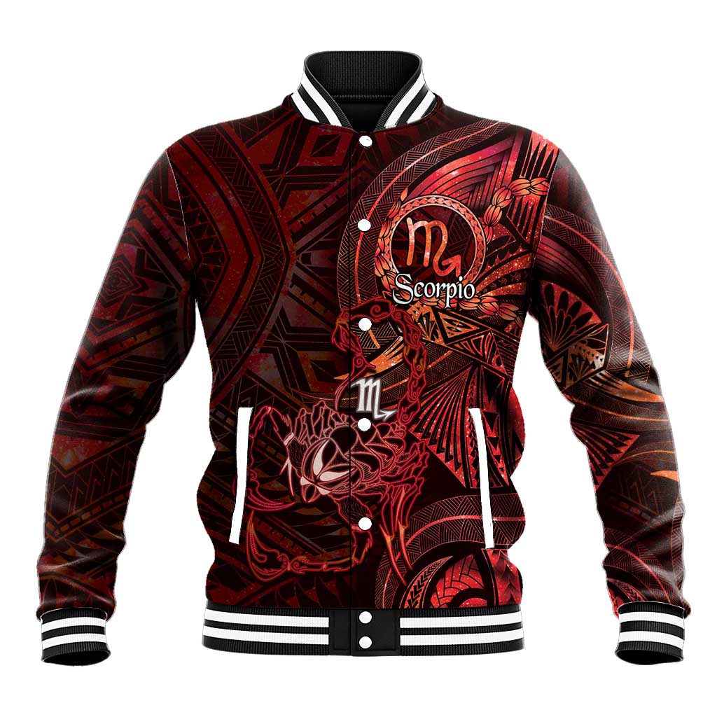 Personalised Polynesia Zodiac Scorpio Baseball Jacket Galaxy Polynesian Pattern Chest Tattoo Style