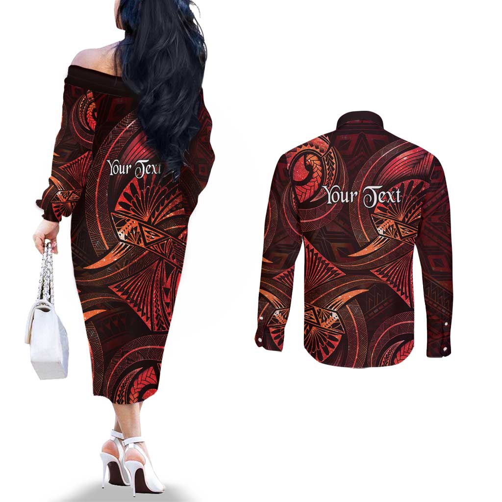 Personalised Polynesia Zodiac Scorpio Couples Matching Off The Shoulder Long Sleeve Dress and Long Sleeve Button Shirt Galaxy Polynesian Pattern Chest Tattoo Style LT14 - Polynesian Pride