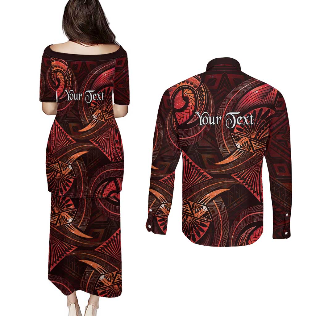 Personalised Polynesia Zodiac Scorpio Couples Matching Puletasi and Long Sleeve Button Shirt Galaxy Polynesian Pattern Chest Tattoo Style LT14 - Polynesian Pride