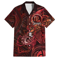 Personalised Polynesia Zodiac Scorpio Family Matching Off Shoulder Maxi Dress and Hawaiian Shirt Galaxy Polynesian Pattern Chest Tattoo Style LT14 Dad's Shirt - Short Sleeve Red - Polynesian Pride