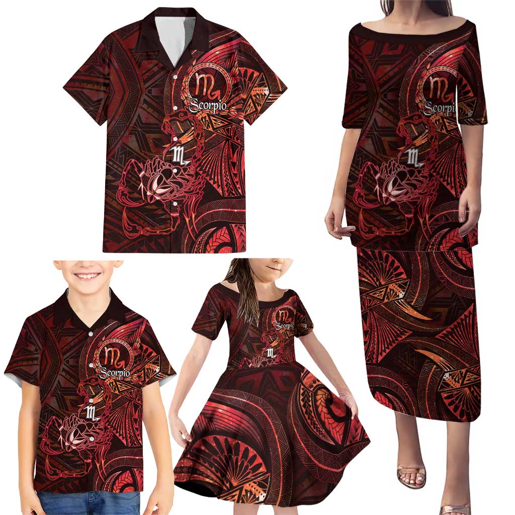 Personalised Polynesia Zodiac Scorpio Family Matching Puletasi and Hawaiian Shirt Galaxy Polynesian Pattern Chest Tattoo Style LT14 - Polynesian Pride