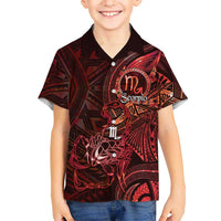 Personalised Polynesia Zodiac Scorpio Family Matching Puletasi and Hawaiian Shirt Galaxy Polynesian Pattern Chest Tattoo Style LT14 Son's Shirt Red - Polynesian Pride