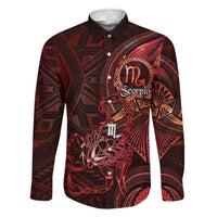 Personalised Polynesia Zodiac Scorpio Family Matching Tank Maxi Dress and Hawaiian Shirt Galaxy Polynesian Pattern Chest Tattoo Style LT14 Dad's Shirt - Long Sleeve Red - Polynesian Pride