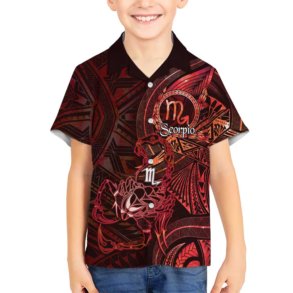 Personalised Polynesia Zodiac Scorpio Kid Hawaiian Shirt Galaxy Polynesian Pattern Chest Tattoo Style