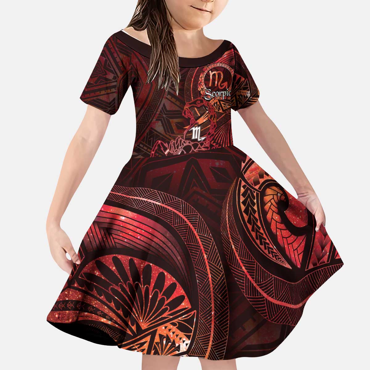 Personalised Polynesia Zodiac Scorpio Kid Short Sleeve Dress Galaxy Polynesian Pattern Chest Tattoo Style