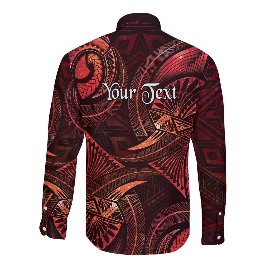Personalised Polynesia Zodiac Scorpio Long Sleeve Button Shirt Galaxy Polynesian Pattern Chest Tattoo Style