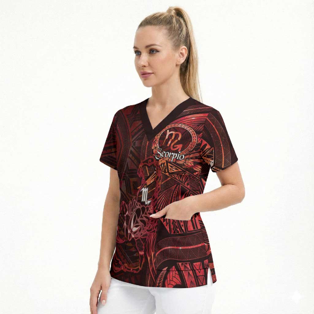 Personalised Polynesia Zodiac Scorpio Scrub Top Galaxy Polynesian Pattern Chest Tattoo Style LT14 - Polynesian Pride