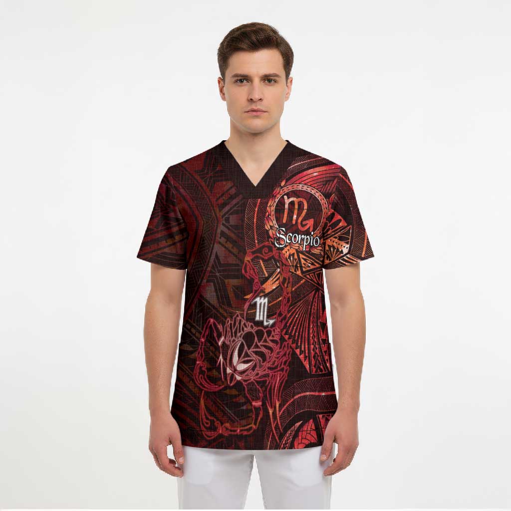 Personalised Polynesia Zodiac Scorpio Scrub Top Galaxy Polynesian Pattern Chest Tattoo Style LT14 - Polynesian Pride