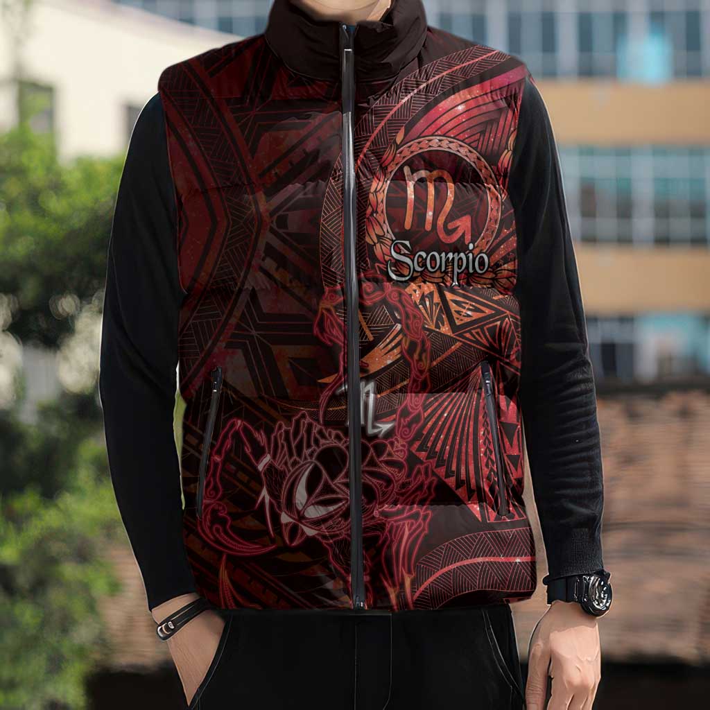 Personalised Polynesia Zodiac Scorpio Sleeveless Puffer Jacket Galaxy Polynesian Pattern Chest Tattoo Style LT14 - Polynesian Pride