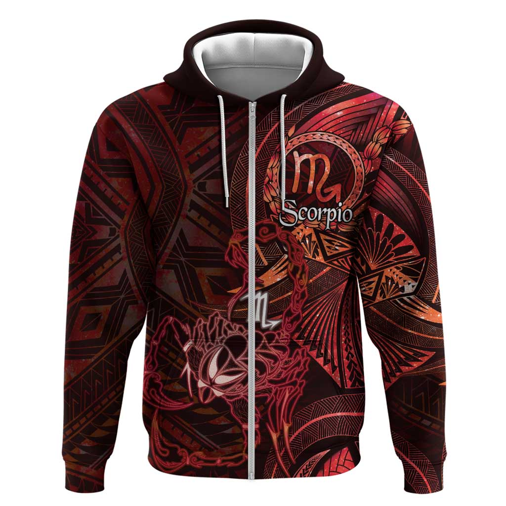 Personalised Polynesia Zodiac Scorpio Zip Hoodie Galaxy Polynesian Pattern Chest Tattoo Style LT14 Zip Hoodie Red - Polynesian Pride