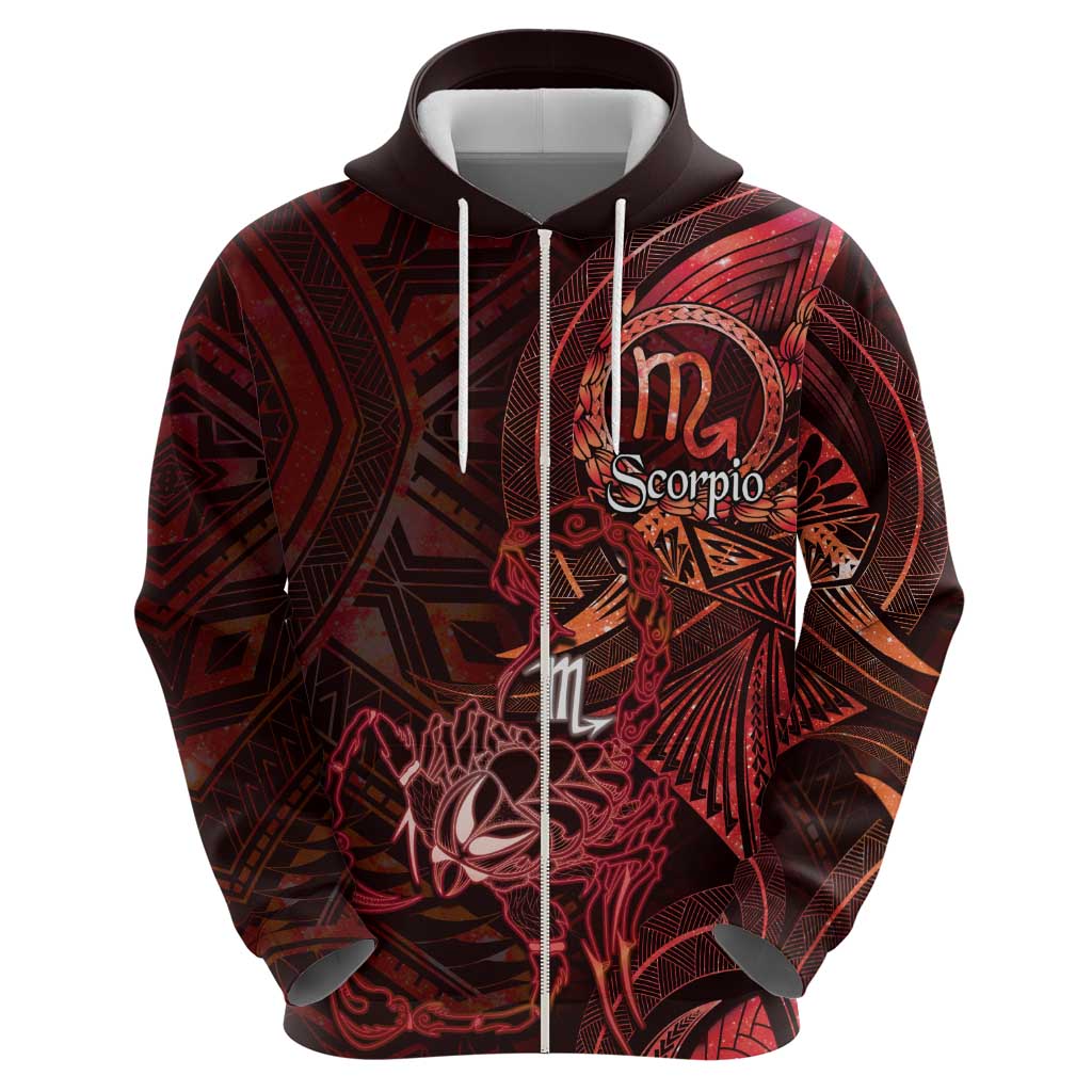 Personalised Polynesia Zodiac Scorpio Zip Hoodie Galaxy Polynesian Pattern Chest Tattoo Style LT14 - Polynesian Pride