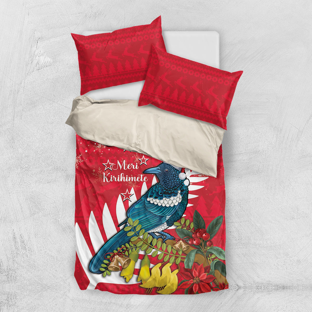 New Zealand Christmas In July Bedding Set Tui Bird With Kowhai Meri Kirihimete