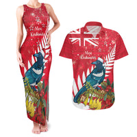 New Zealand Christmas In July Couples Matching Tank Maxi Dress and Hawaiian Shirt Tui Bird With Kowhai Meri Kirihimete