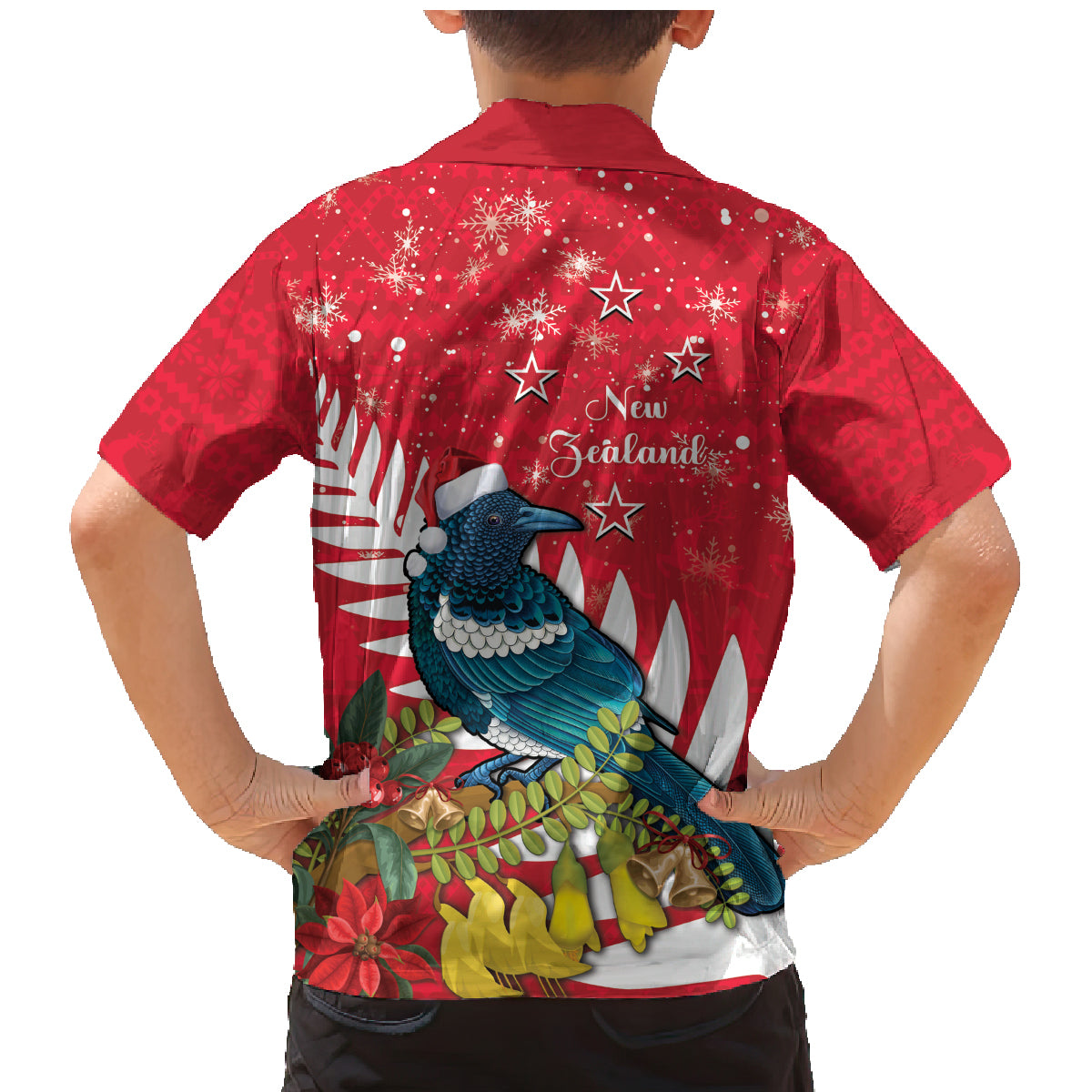 New Zealand Christmas In July Family Matching Mermaid Dress and Hawaiian Shirt Tui Bird With Kowhai Meri Kirihimete