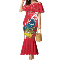 New Zealand Christmas In July Family Matching Mermaid Dress and Hawaiian Shirt Tui Bird With Kowhai Meri Kirihimete