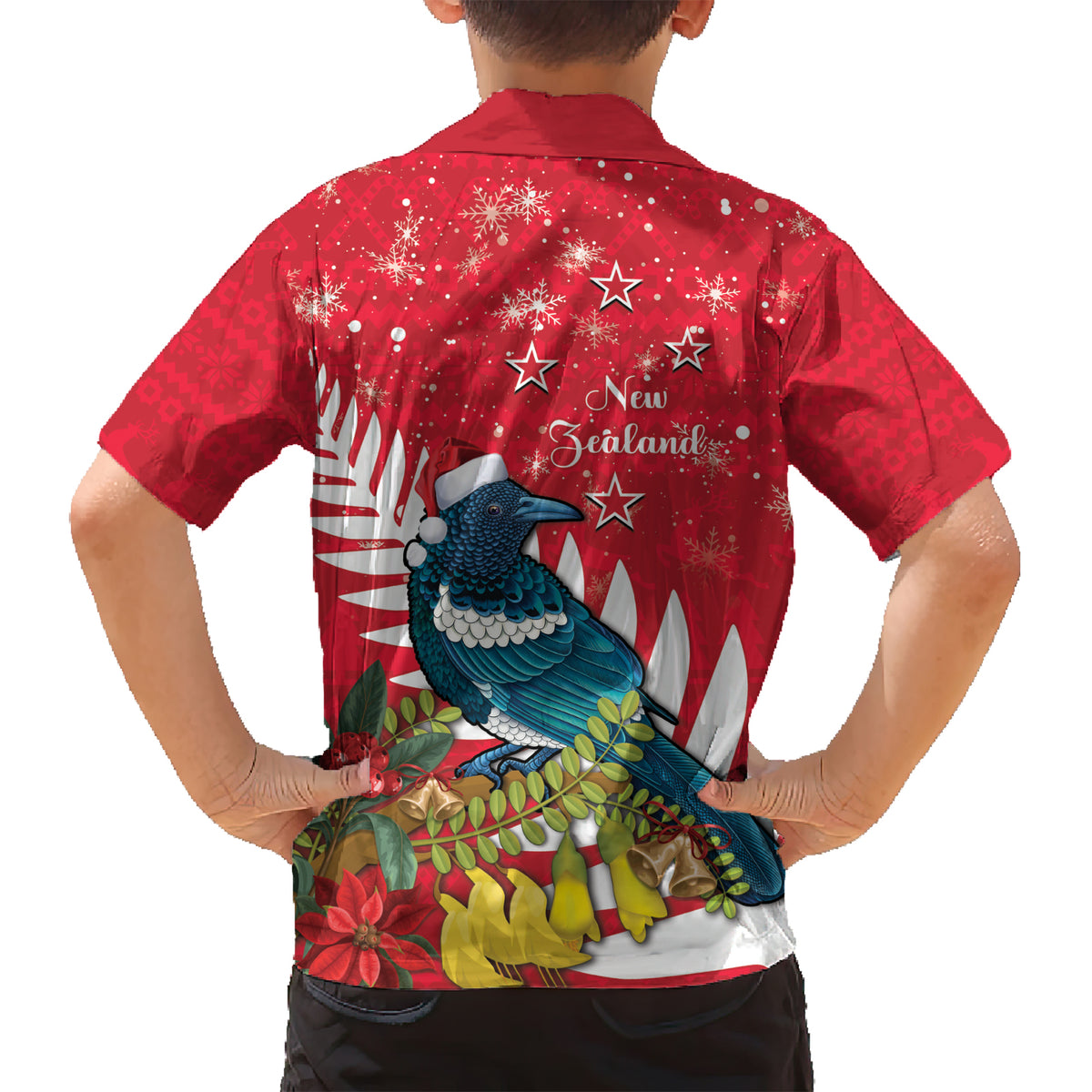 New Zealand Christmas In July Family Matching Short Sleeve Bodycon Dress and Hawaiian Shirt Tui Bird With Kowhai Meri Kirihimete LT14 - Polynesian Pride