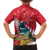 New Zealand Christmas In July Family Matching Short Sleeve Bodycon Dress and Hawaiian Shirt Tui Bird With Kowhai Meri Kirihimete LT14 - Polynesian Pride