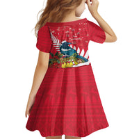 New Zealand Christmas In July Kid Short Sleeve Dress Tui Bird With Kowhai Meri Kirihimete LT14 - Polynesian Pride