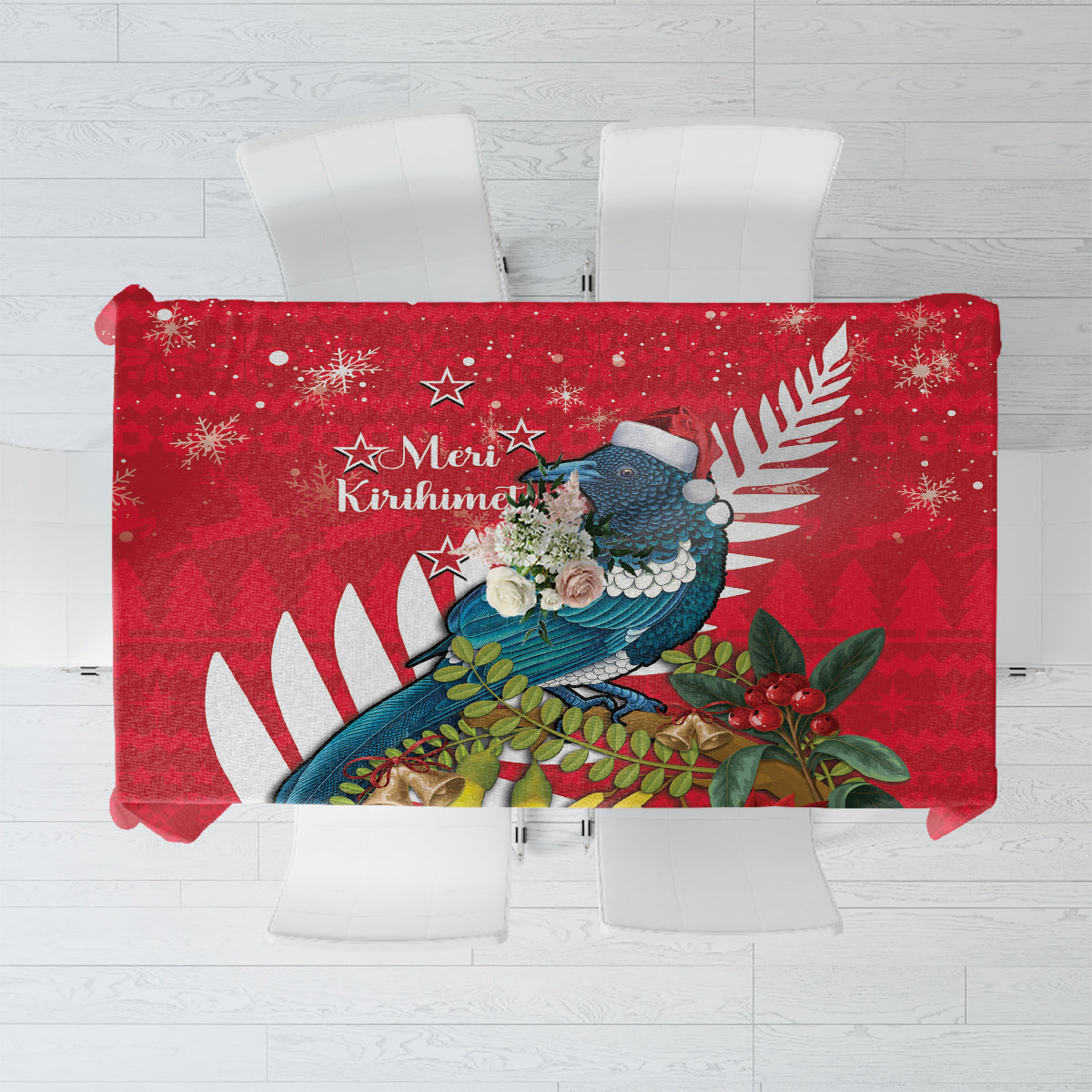 New Zealand Christmas In July Tablecloth Tui Bird With Kowhai Meri Kirihimete