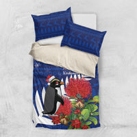 New Zealand Christmas In July Bedding Set Fiordland Penguin With Pohutukawa Flower