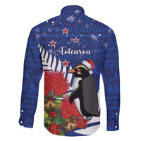 New Zealand Christmas In July Family Matching Long Sleeve Bodycon Dress and Hawaiian Shirt Fiordland Penguin With Pohutukawa Flower LT14 - Polynesian Pride