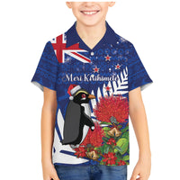 New Zealand Christmas In July Family Matching Mermaid Dress and Hawaiian Shirt Fiordland Penguin With Pohutukawa Flower