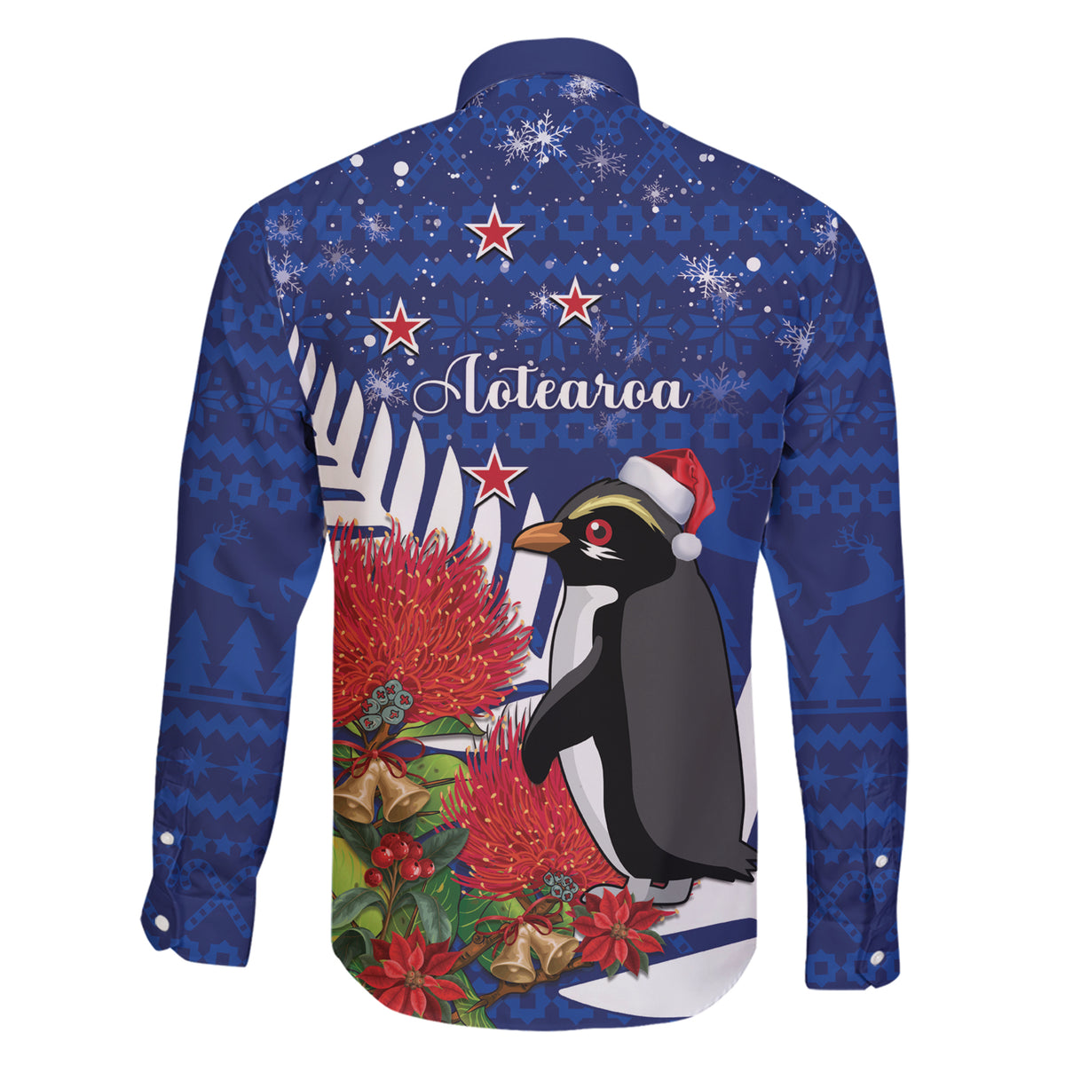 New Zealand Christmas In July Family Matching Short Sleeve Bodycon Dress and Hawaiian Shirt Fiordland Penguin With Pohutukawa Flower LT14 - Polynesian Pride