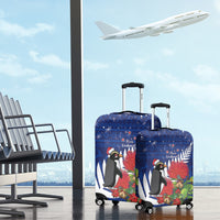 New Zealand Christmas In July Luggage Cover Fiordland Penguin With Pohutukawa Flower