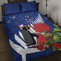 New Zealand Christmas In July Quilt Bed Set Fiordland Penguin With Pohutukawa Flower