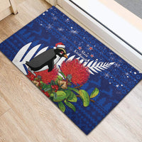 New Zealand Christmas In July Rubber Doormat Fiordland Penguin With Pohutukawa Flower