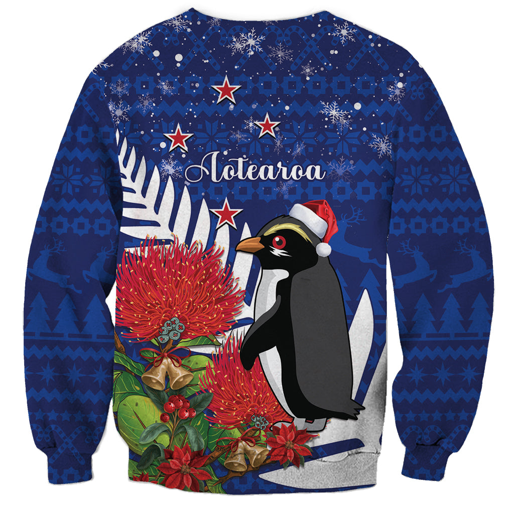 New Zealand Christmas In July Sweatshirt Fiordland Penguin With Pohutukawa Flower