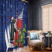 New Zealand Christmas In July Window Curtain Fiordland Penguin With Pohutukawa Flower