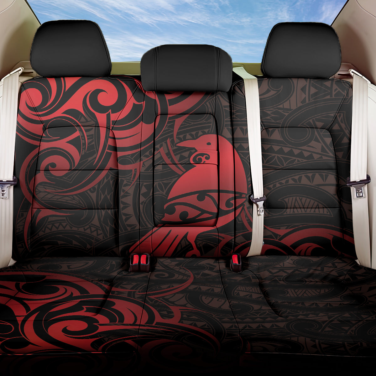 New Zealand Tui Bird Back Car Seat Cover Aotearoa Maori Pattern - Red