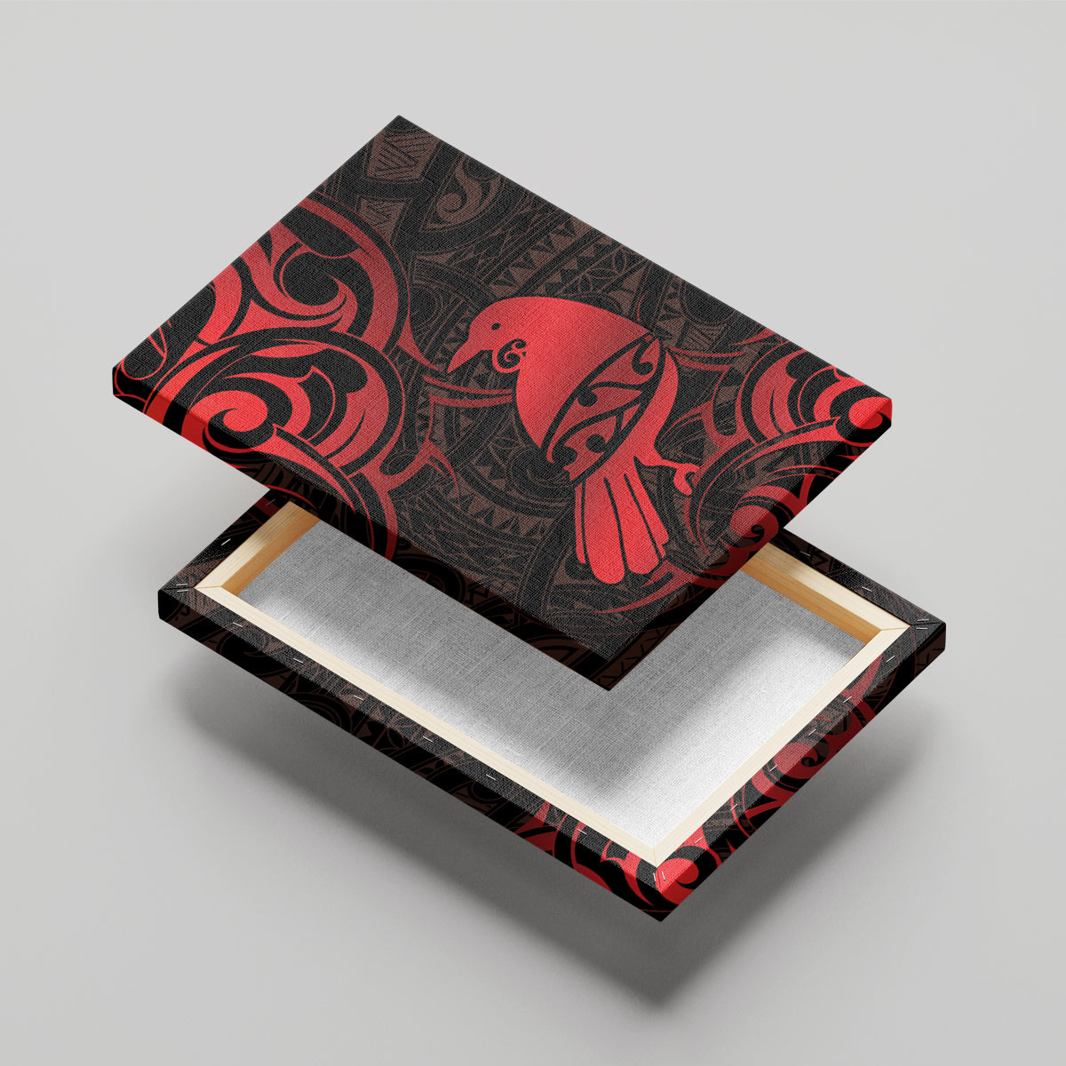 New Zealand Tui Bird Canvas Wall Art Aotearoa Maori Pattern - Red
