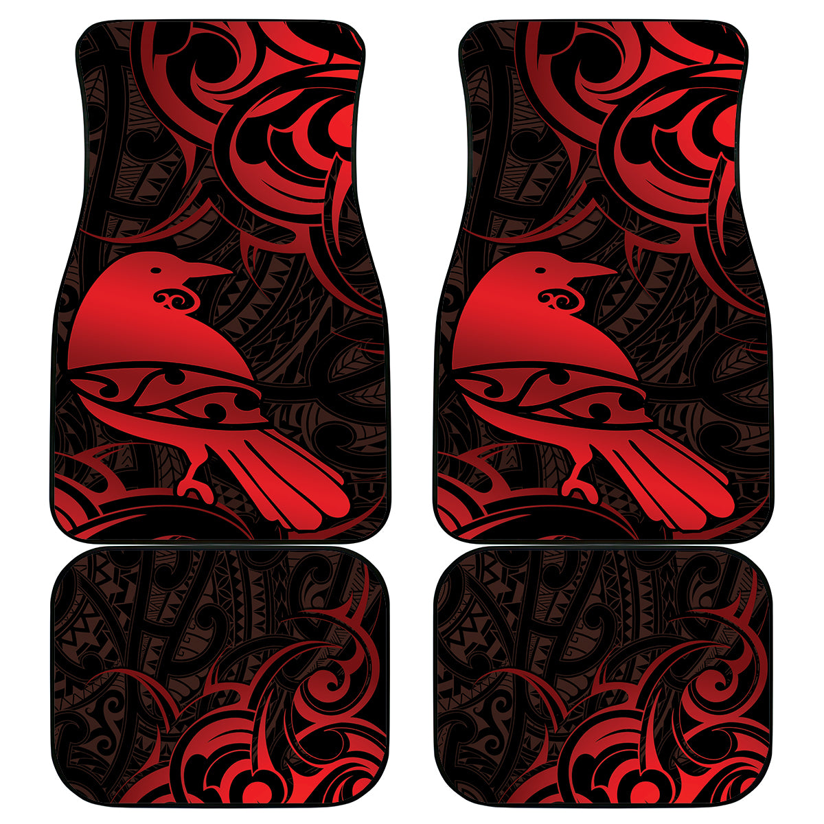 New Zealand Tui Bird Car Mats Aotearoa Maori Pattern - Red