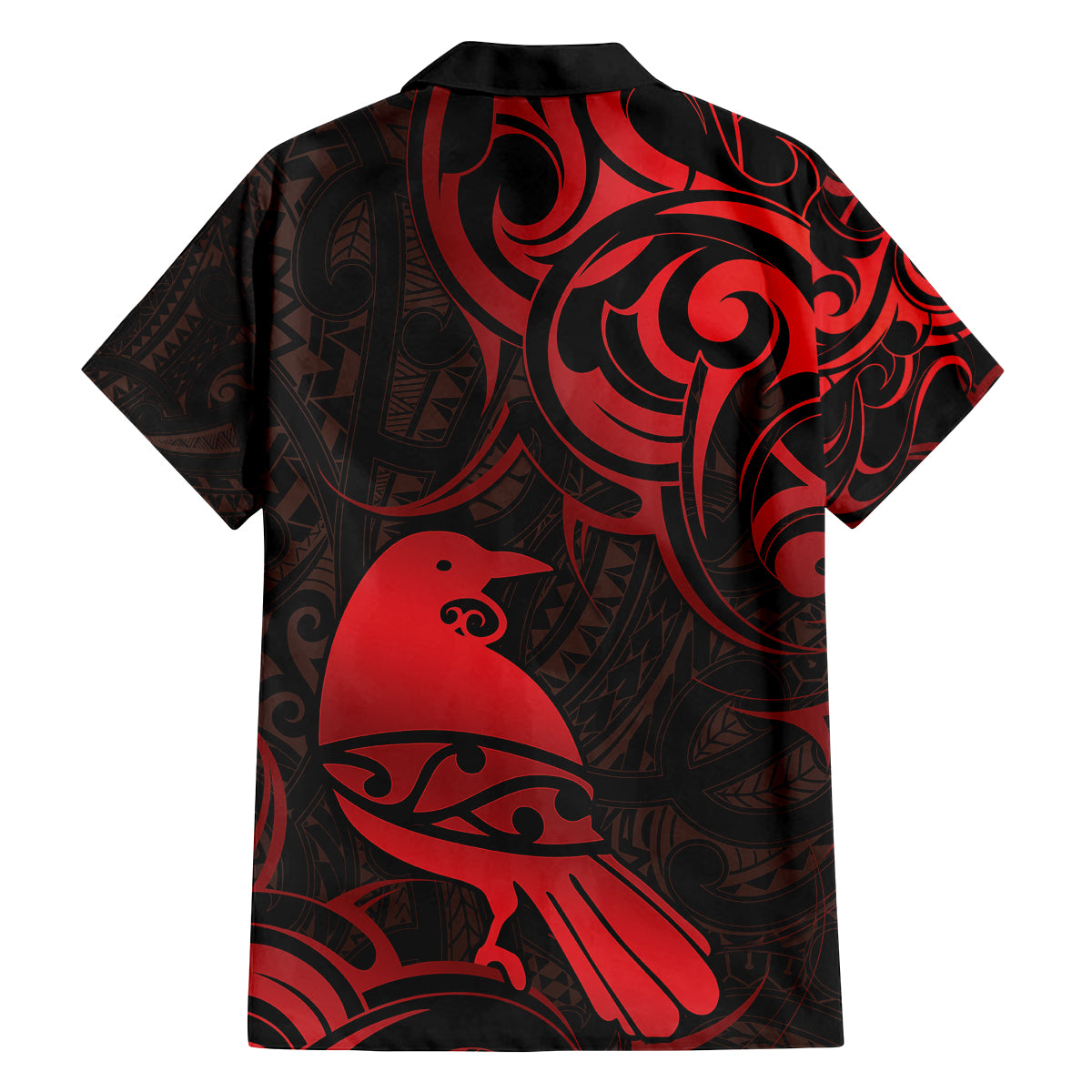 New Zealand Tui Bird Family Matching Off The Shoulder Long Sleeve Dress and Hawaiian Shirt Aotearoa Maori Pattern - Red LT14 - Polynesian Pride