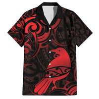 New Zealand Tui Bird Family Matching Short Sleeve Bodycon Dress and Hawaiian Shirt Aotearoa Maori Pattern - Red LT14 Dad's Shirt - Short Sleeve Red - Polynesian Pride