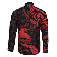 New Zealand Tui Bird Family Matching Short Sleeve Bodycon Dress and Hawaiian Shirt Aotearoa Maori Pattern - Red LT14 - Polynesian Pride