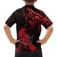 New Zealand Tui Bird Kid Hawaiian Shirt Aotearoa Maori Pattern - Red