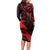 New Zealand Tui Bird Long Sleeve Bodycon Dress Aotearoa Maori Pattern - Red