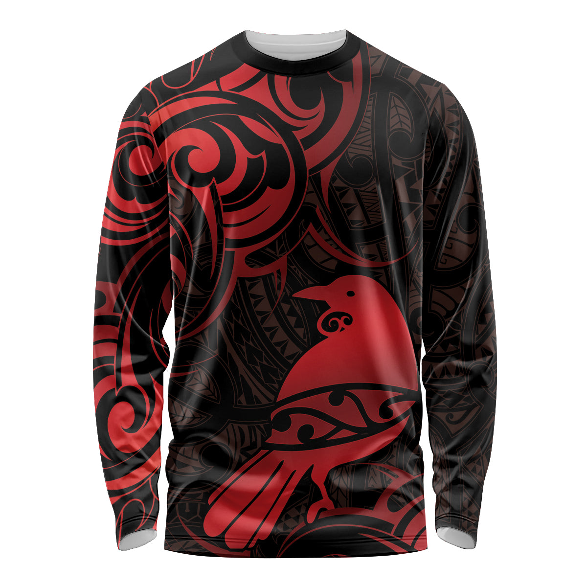 New Zealand Tui Bird Long Sleeve Shirt Aotearoa Maori Pattern - Red LT14 Unisex Red - Polynesian Pride